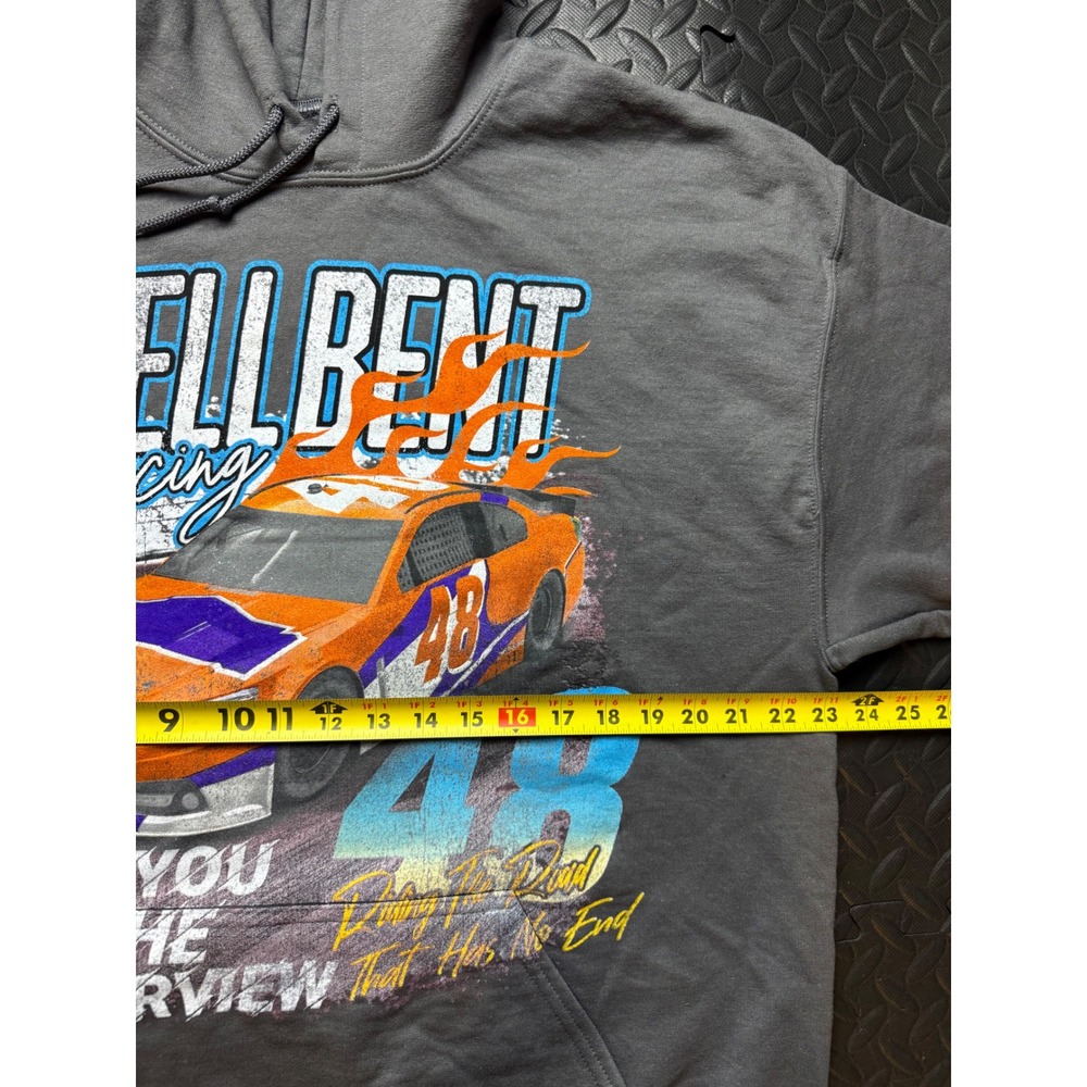 NovaMen Hell Bent Racing Graphic Hoodie Mens Large Charcoal Grey Sweatshirt 48 - Picture 6 of 7